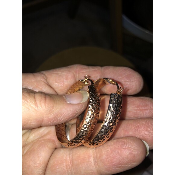 Milor Italy Bronze Round Hammered Hoop Post Earrings 1.5"Lever back - Picture 5 of 5